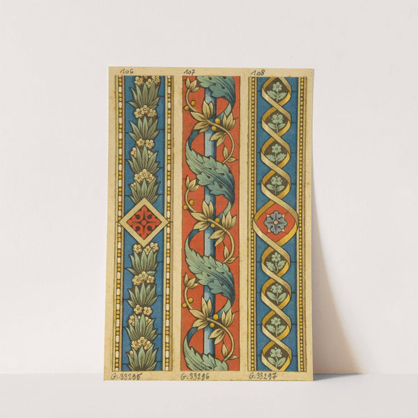 Frise décorative entrelacs de feuilles de lauriers et feuilles d’acanthe, fond rouge by Laurent Gsell