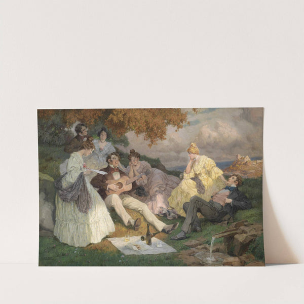 Fröhliche Sangesrunde mit einer Donaulandschaft by Rudolf Alfred Höger