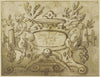 Frontispiz mit Ornamentkartusche, flankiert von zwei Satyrn