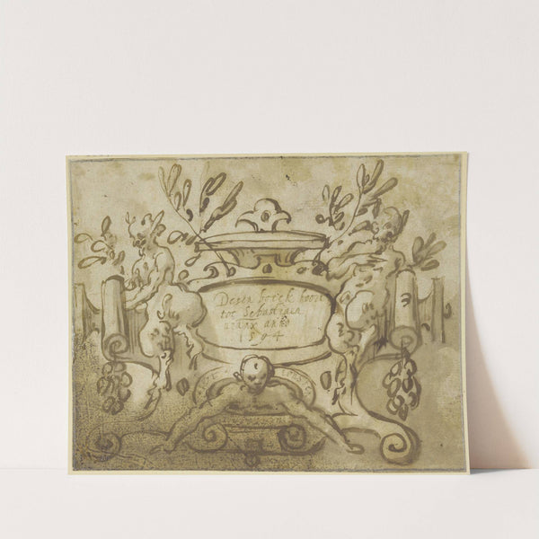 Frontispiz mit Ornamentkartusche, flankiert von zwei Satyrn by Sebastian Vrancx