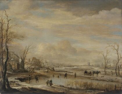 Frozen River with a Footbridge