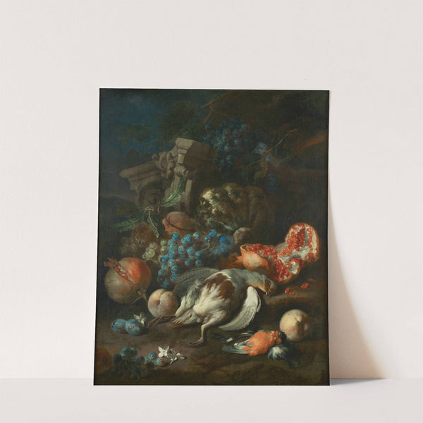 Früchtestück mit totem Rebhuhn und Gimpelmännchen by Franz Werner von Tamm