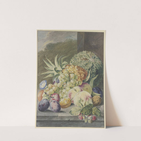 Fruchtstück, Melone, Ananas, Trauben, Pfirsiche, Pflaumen, Nüsse by Paul Theodor Van Brussel