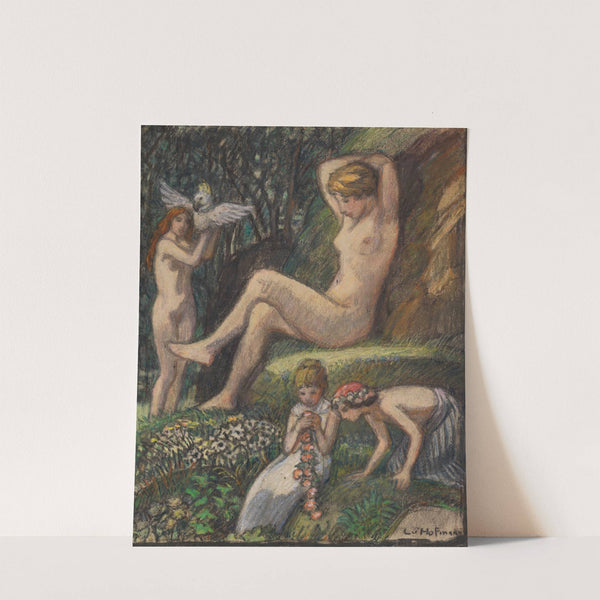 Frühlingsidylle mit Badender und Blumenkindern by Ludwig von Hofmann