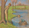 Frühlingslandschaft mit Paar am Froschteich (ca 1900)