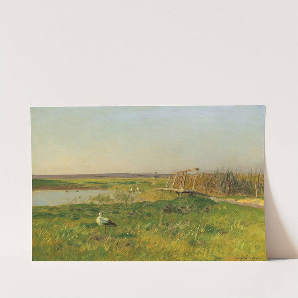 Frühlingslandschaft mit Störchen an einem Weiher by Eugen Jettel