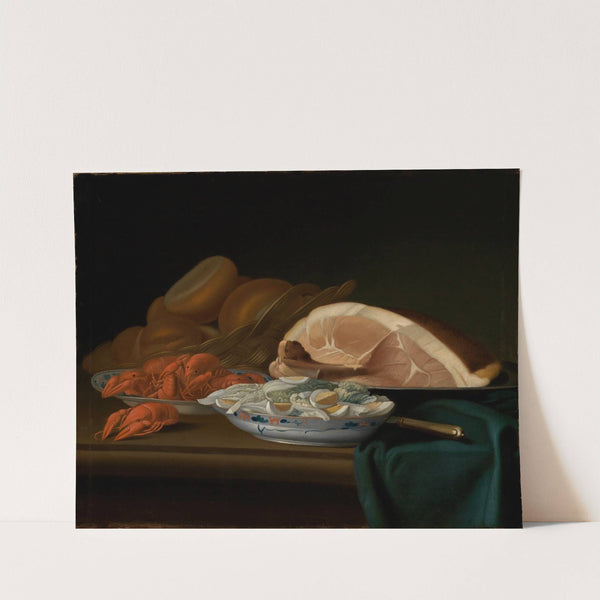 Frühstücksstilleben mit Schinken, Krabben und Eiern by Justus Juncker