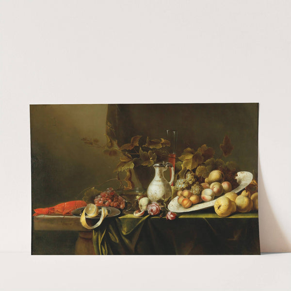 Fruit, flowers, a boiled lobster and a jug by Michiel Simons