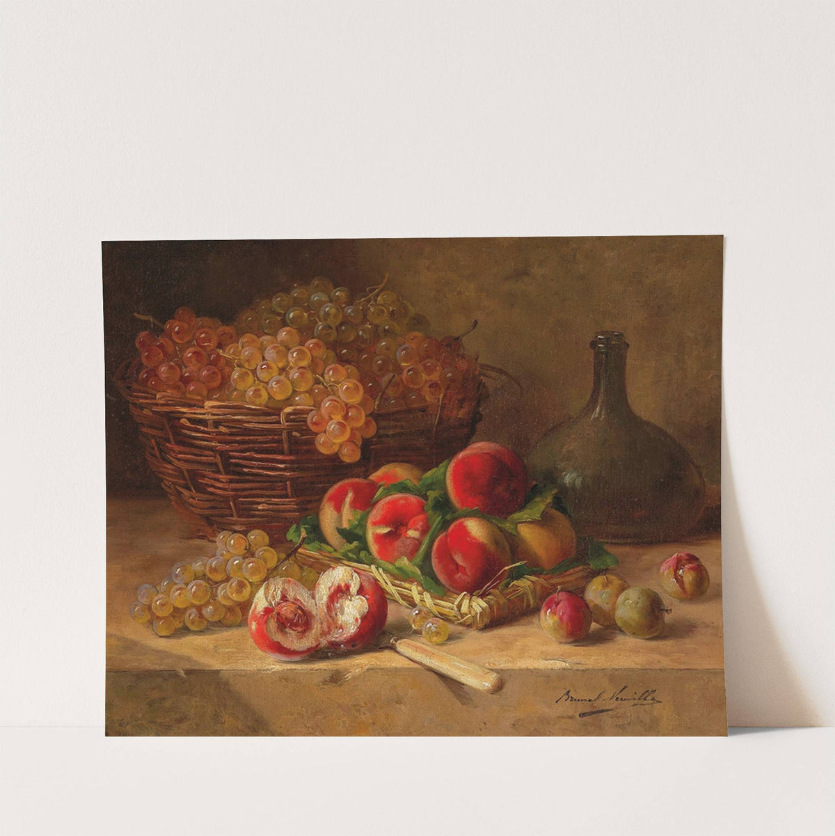 Fruit Still Life with Peaches and Grapes by Arthur-Alfred Brunel de Neuville
