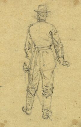 Full-length rear view of standing officer