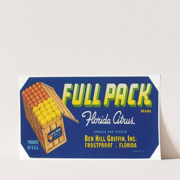 Full Pack Brand Florida Citrus Label (1930-1950)
