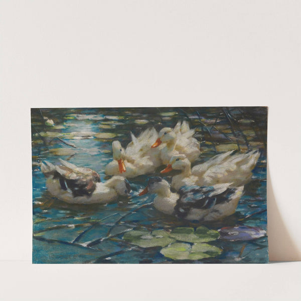 Fünf bunte Enten in blauem Seerosenwasser (1909) by Alexander Koester