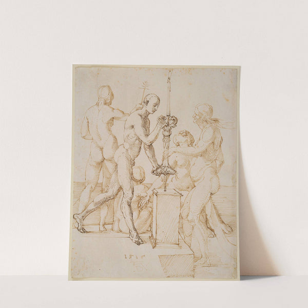 Fünf nackte Figuren um einen brennenden Leuchter (1516) by Albrecht Dürer