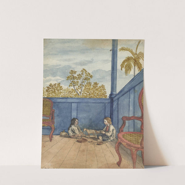 Galerij met zoon Jantje en slavinnetje Bietja by Jan Brandes