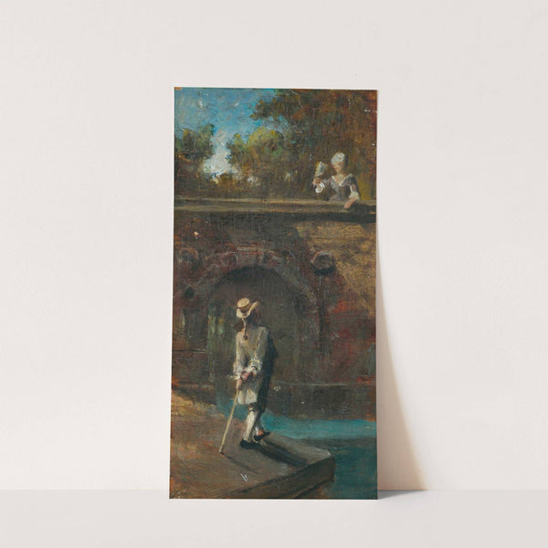 Gallant scene at a river bridge by Carl Spitzweg