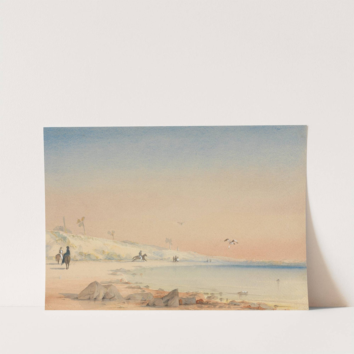 Gambia - a sandy bay with figures walking and riding at Cape St. Mary by William John Chamberlayne
