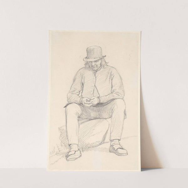 Gammel svensk bonde, siddende på en sten by Wilhelm Marstrand