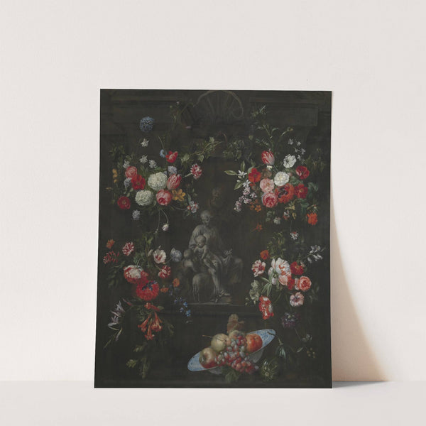 Garland as a frame around The Holy Family by Frans Ykens