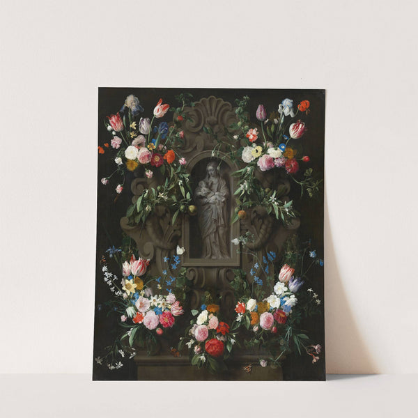 Garland of Flowers surrounding a Sculpture of the Virgin Mary (1645) by Daniel Seghers