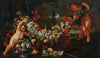 Garlands of flowers with putti in a landscape