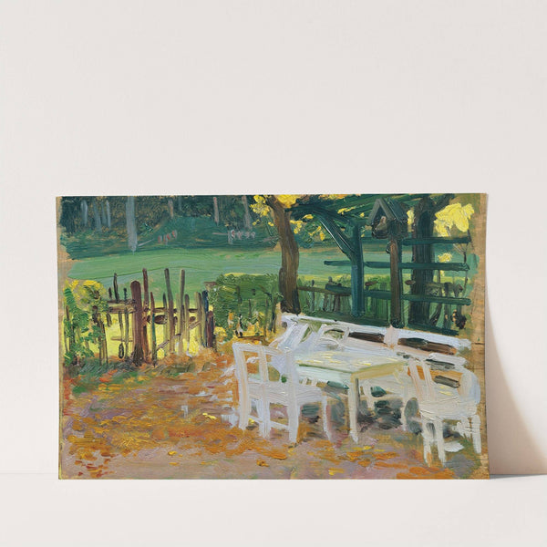 Gartenwinkel vor Holzzaun und Wiese by Otto Friedrich