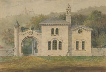 Gate Lodge for Amos G. Hull, Newburgh, New York (front elevation)