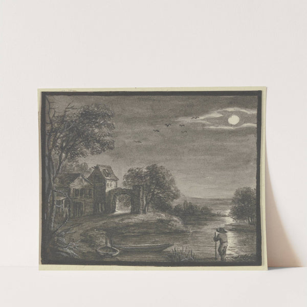 Gebäude am Fluß im Mondschein by Johann Ludwig Ernst Morgenstern