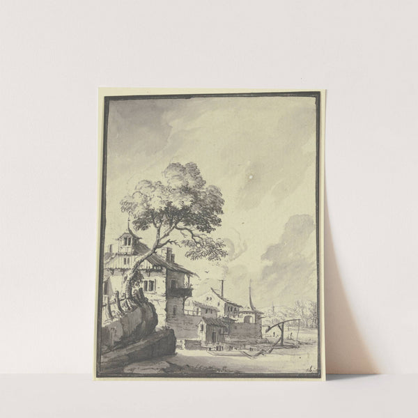 Gebäude an einem Fluß (1744) by Johann Ludwig Aberli