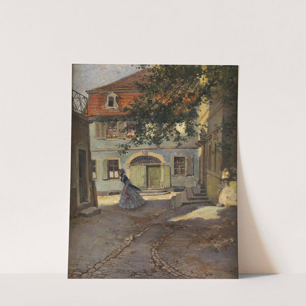 Gebäudehof mit junger Dame by Carl Leopold Voss