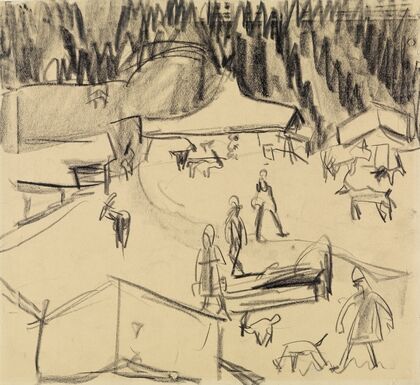 Gebirgsdorf (Staffelalp) mit Hirten und Ziegen (ca 1919)