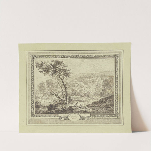 Gebirgslandschaft mit einer Ruine und zwei unter einem Baum ruhenden Wanderern (1789) by Ferdinand Kobell