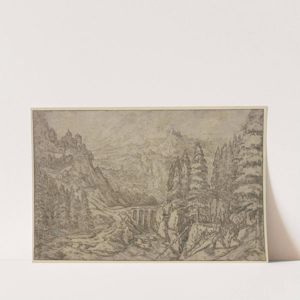 Gebirgslandschaft mit hoher Steinbrücke by Tobias Verhaecht