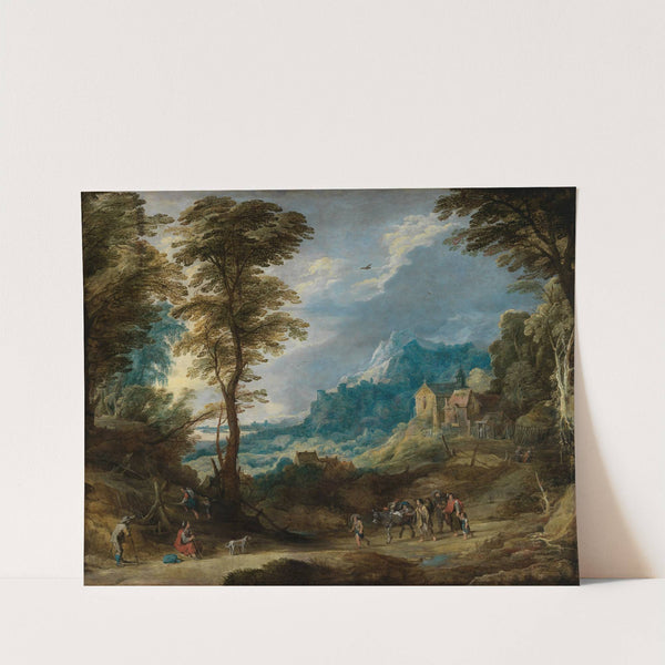 Gebirgslandschaft mit Pilgern und fahrendem Volk by Joos de Momper