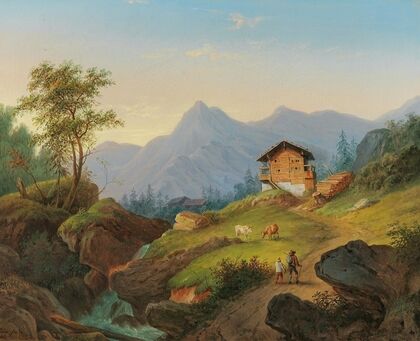 Gebirgslandschaft mit Wanderern