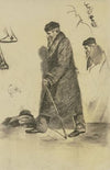 Gehender Mann in Mantel und Pelzmütze