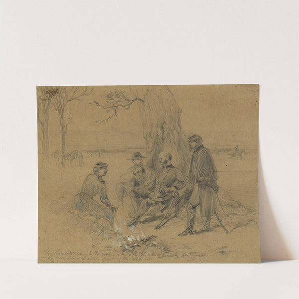 Gen. Burndside visiting Gn. Franklin giving him the order to evacuate his position-on the battlefield on the right, Sunday Eve., all at rest. by Arthur Lumley