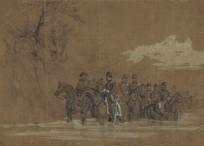 General Sickles and Staff in a reconnoitering expedition along the banks of the Potomac