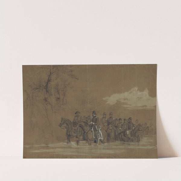 General Sickles and Staff in a reconnoitering expedition along the banks of the Potomac by Alfred Rudolph Waud