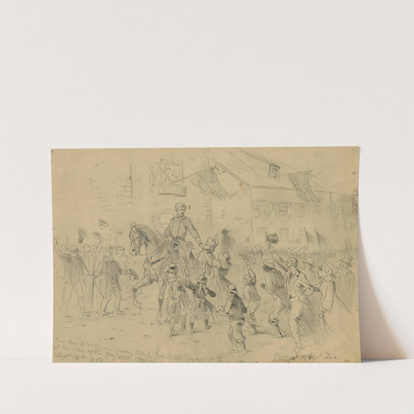 Genl. Geo. B. McClellan passing through Frederick City Myd. at the head of the Army of the Potomac. Pursuit of Genl. Lee by Edwin Forbes