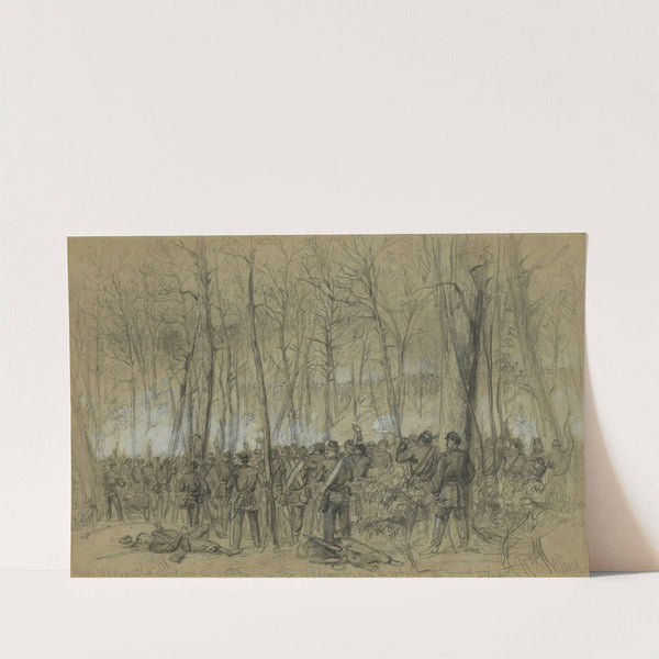 Genl. Wadsworths division in action in the Wilderness, near the spot where the General was killed by Alfred Rudolph Waud