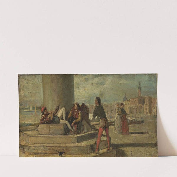 Genre scene against Venice by Domenico Morelli