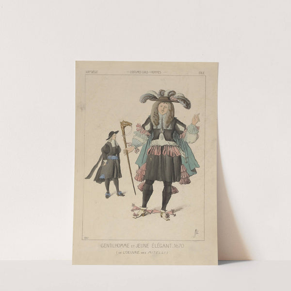 Gentilhomme et jeune élégant, 1670. (De l'oeuvre des Mitelli.) XVIIe siècle, costumes civils, hommes, Italie. by Raphaël Jacquemin