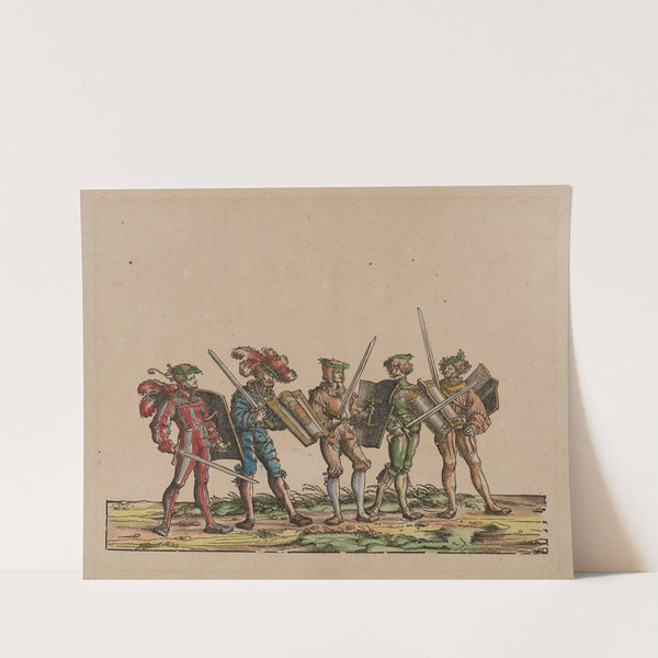 A young woman in fancy clothes stands at a table holding several books, looking away from them. by Harold Imbrie