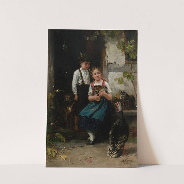 Geschwisterpaar mit Truthahn by Johann Sperl