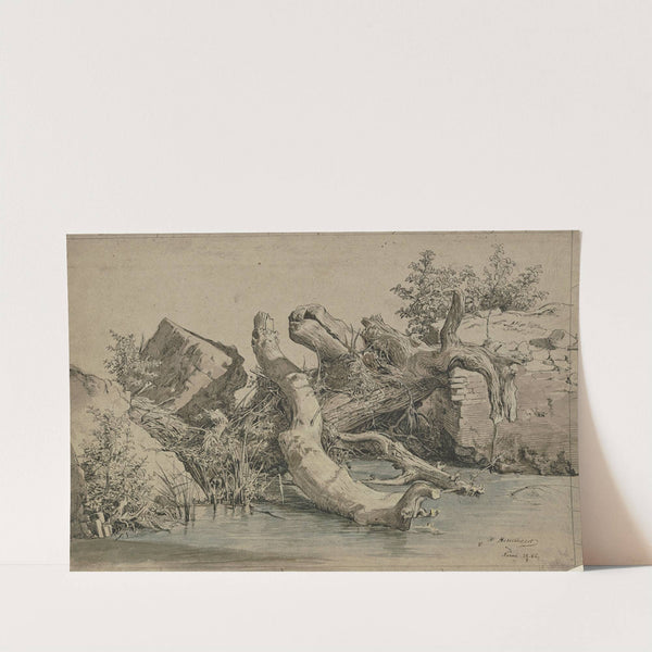 Gestürzter Baum an einem Bach by Johann Heinrich Hasselhorst