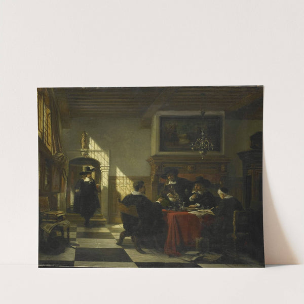 Gezelschap in 17e-eeuwse dracht bij een tafel waarop een Nautilusbeker by Johannes Stroebel