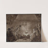Gezelschap rond het haardvuur, musciserend, spinnend etc by Otto Howen