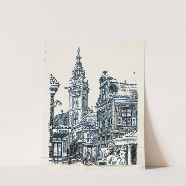 Gezicht bij de Dam te Monnickendam op de Speeltoren en Waaggebouw by Martin Monnickendam