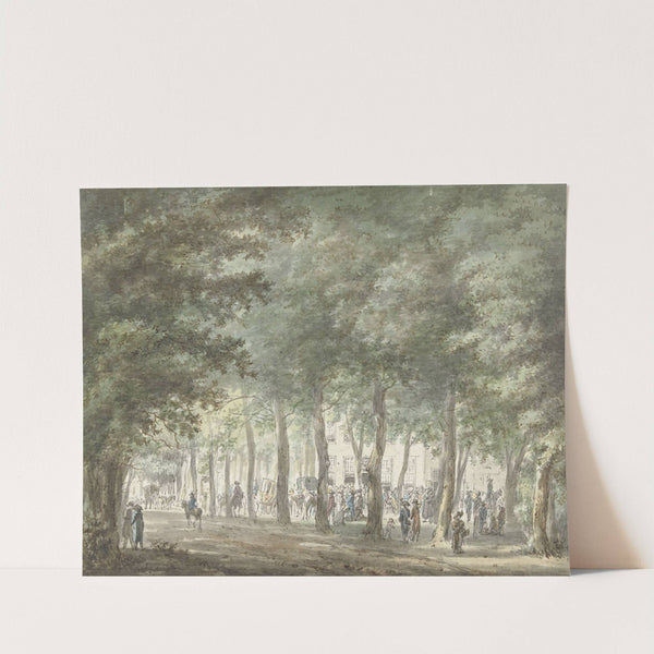 Gezicht in de Haarlemmerhout, met een menigte mensen voor het Heerenlogement (1773 - 1815) by Hermanus van Brussel