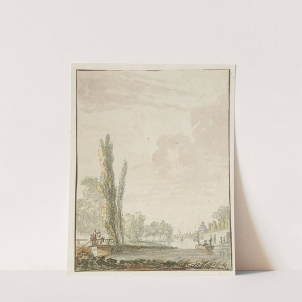 Gezicht langs een rivier met rechts een theekoepelje by Pieter Bartholomeusz. Barbiers